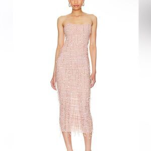 h:ours Constanza Midi Dress Water Droplets Pink Beaded Dress bodycon Revolve Xl